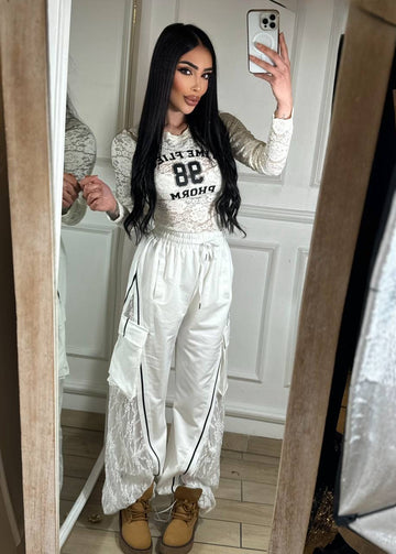 Pantalone In Tessuto Tuta e Pizzo