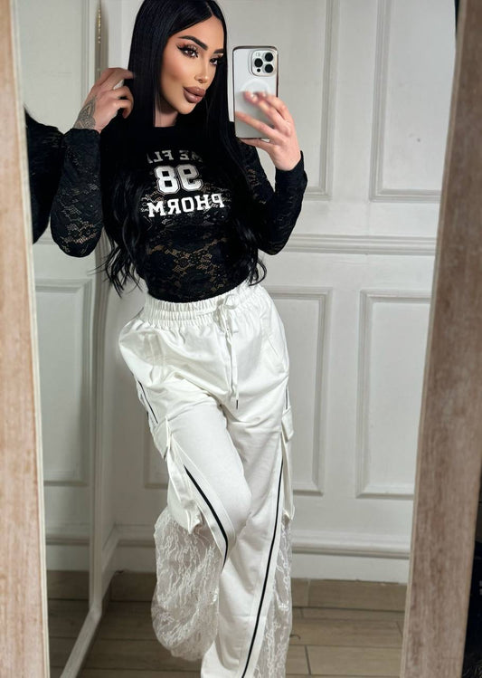 Pantalone In Tessuto Tuta e Pizzo